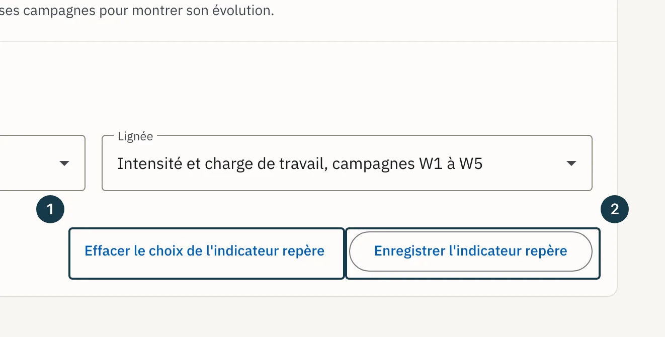 Écran « Priorités et indicateur repère » : les boutons de la section « Indicateur repère »
