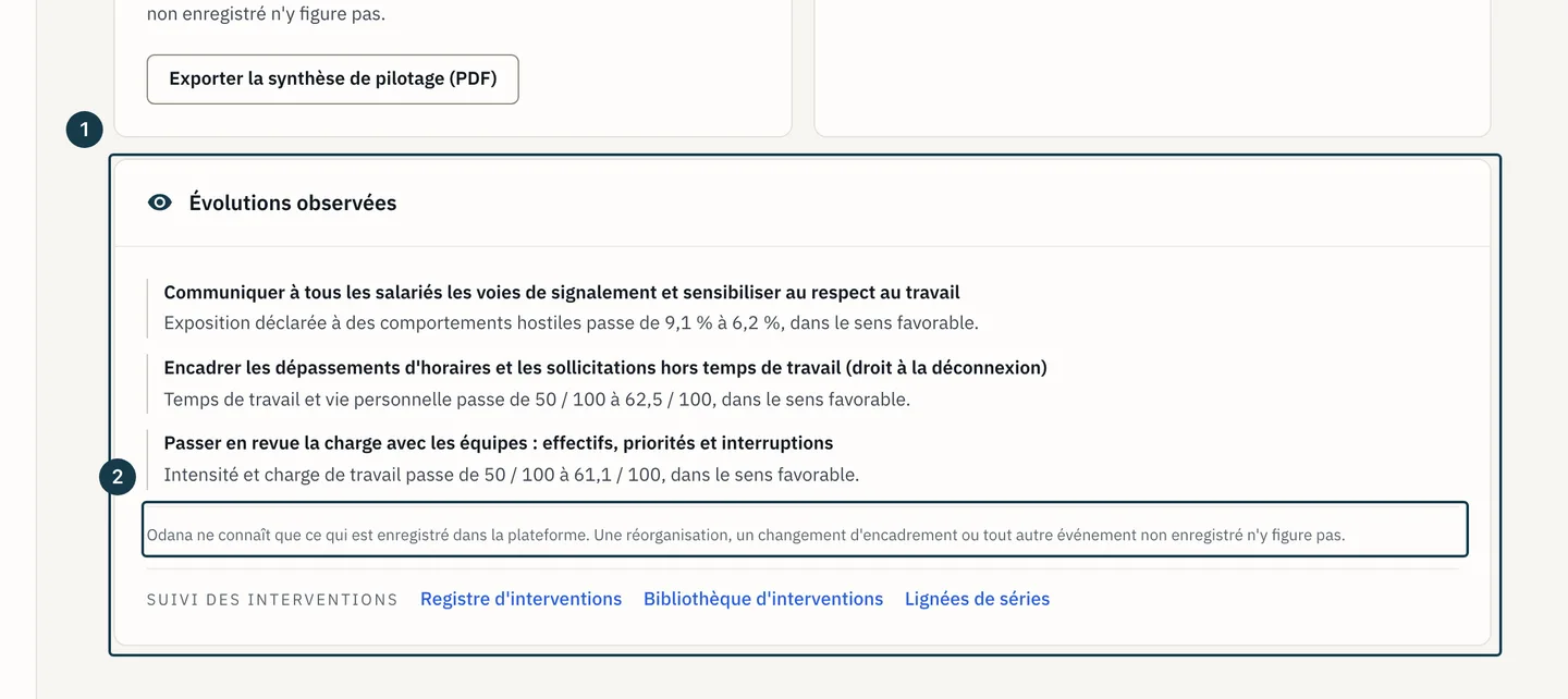 Écran « Cockpit » : la tuile « Évolutions observées » et sa limite