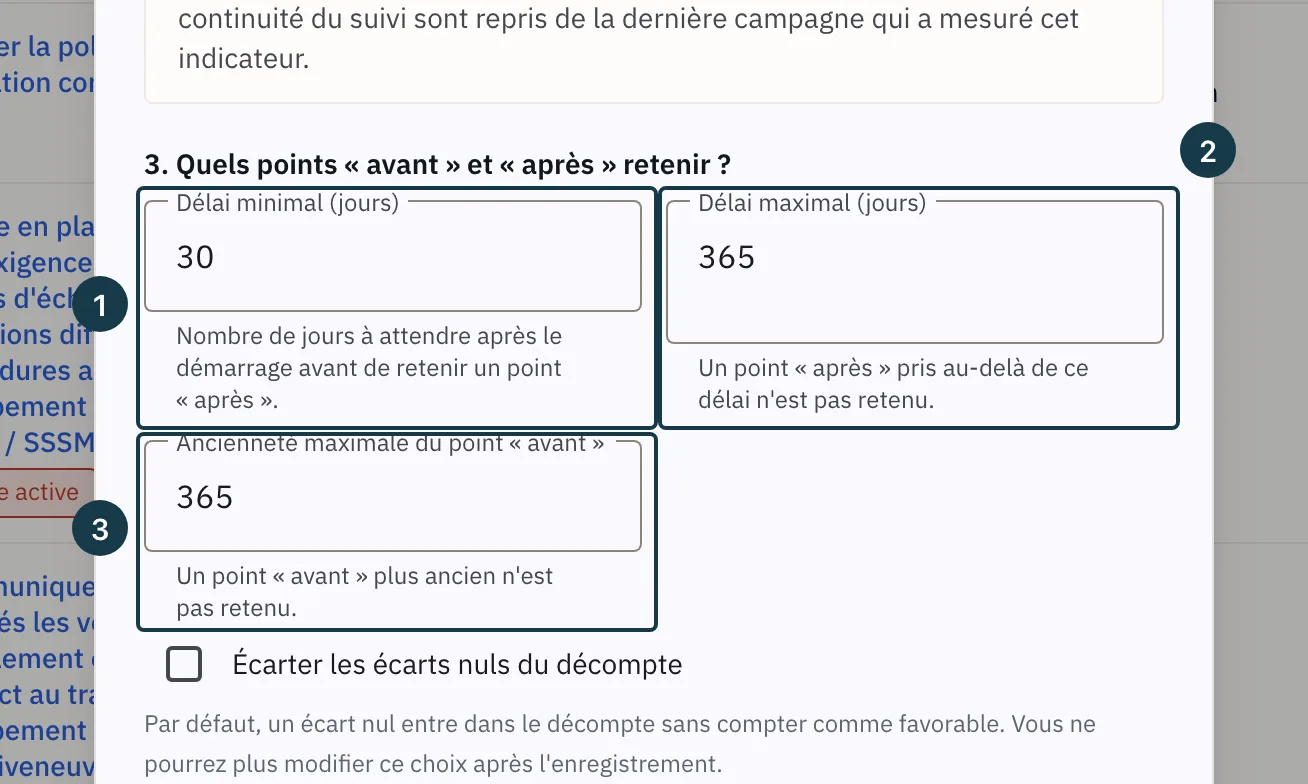 Écran « Actions de toute l'entreprise » : le troisième temps de la fenêtre et ses trois délais